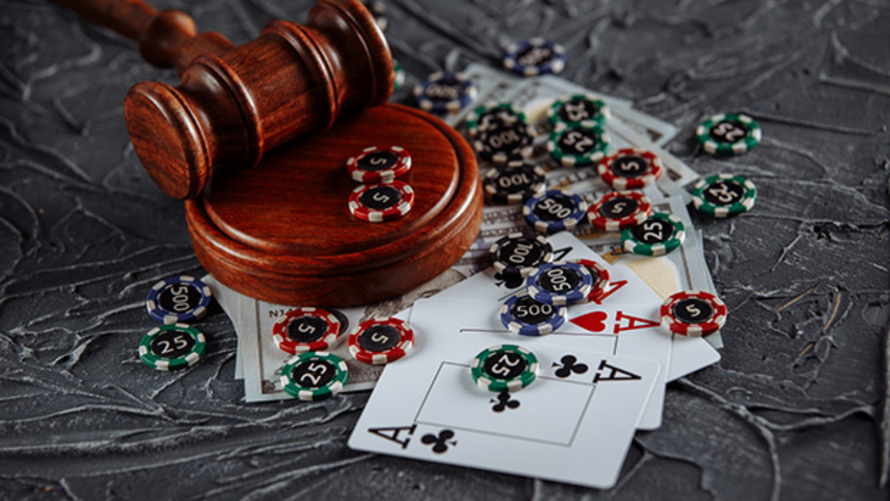 Betting chips on a gavel